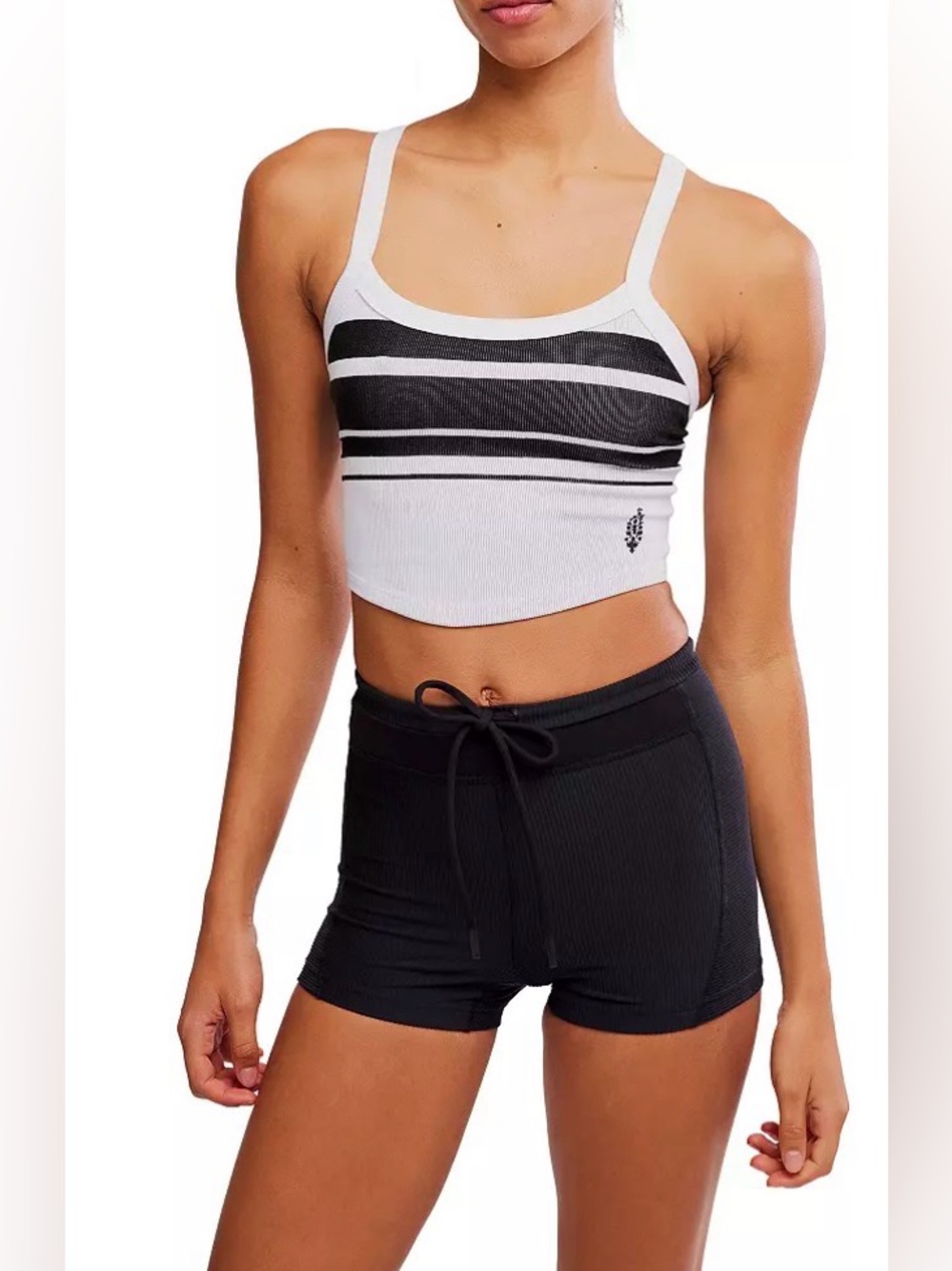 NWT Free People Movement Women's All Clear Striped Cami in White/Black Stripe